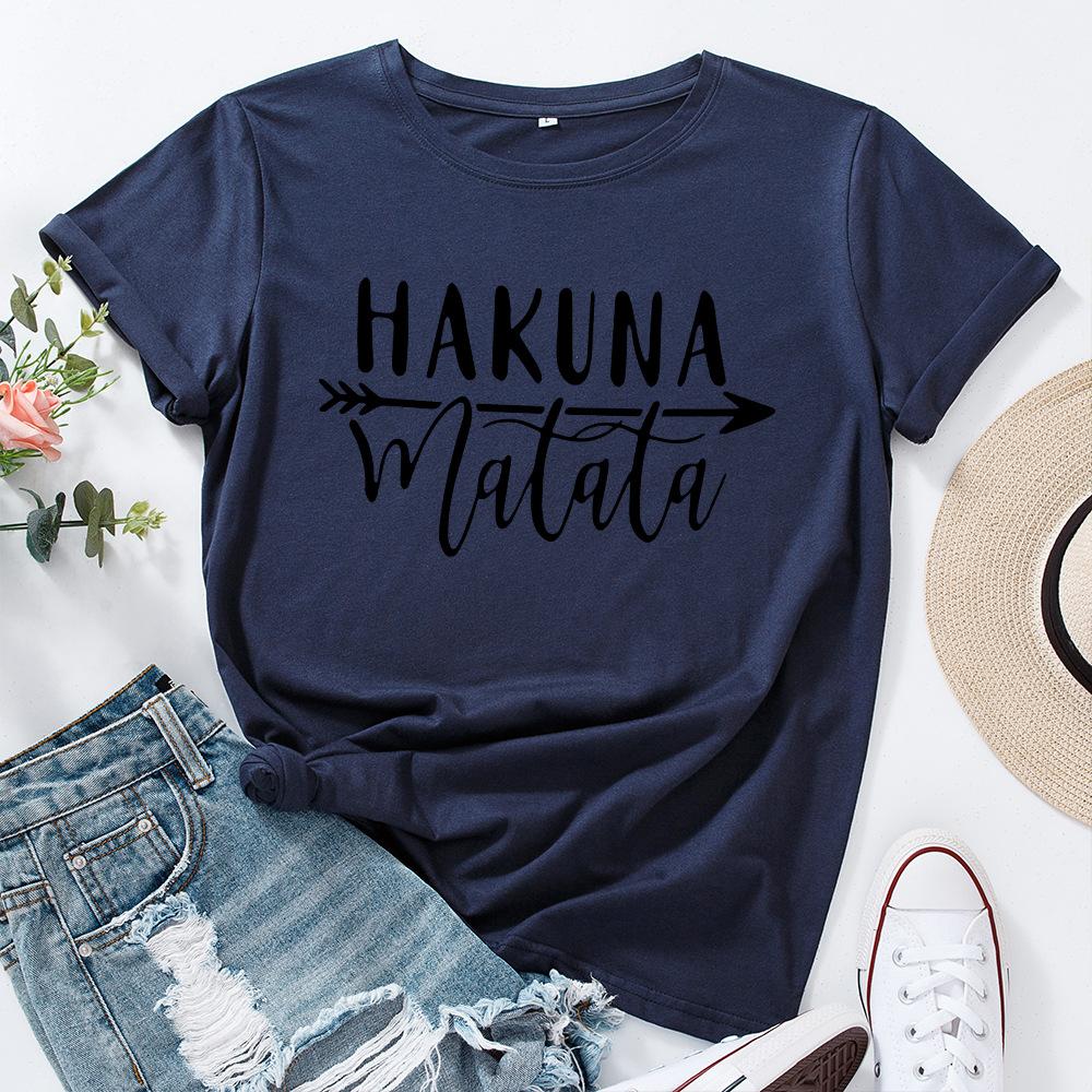 HAKUNA Pattern Cotton T-Shirt Short Sleeve Round Neck Women 2d Print Tops