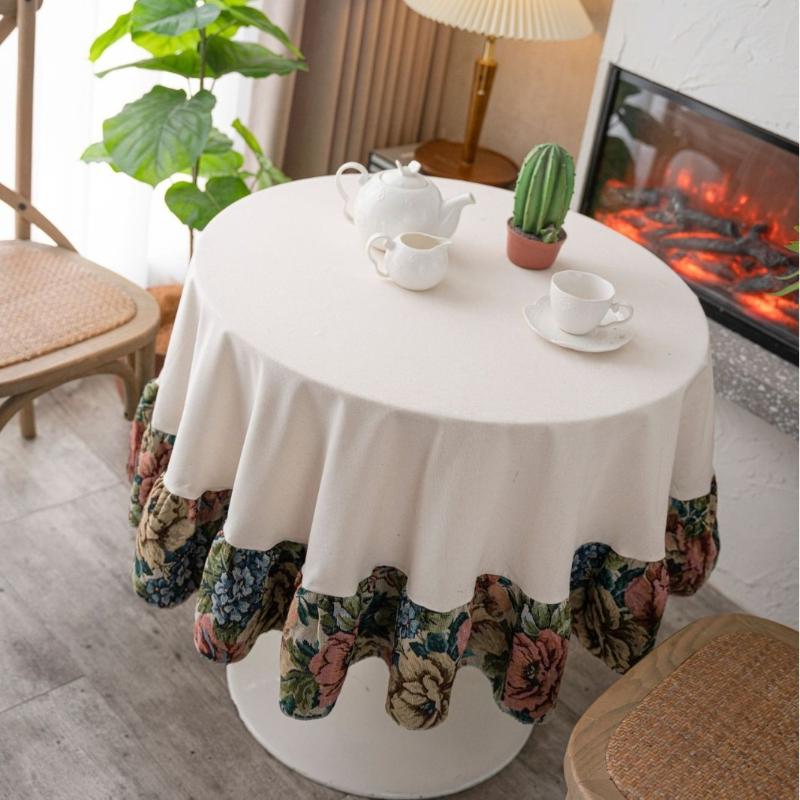 Round Solid Color Table Cloth American Jacquard Splicing Dust-proof Home Restaurant Decoration Hotel Retro Tassel Table Cloth