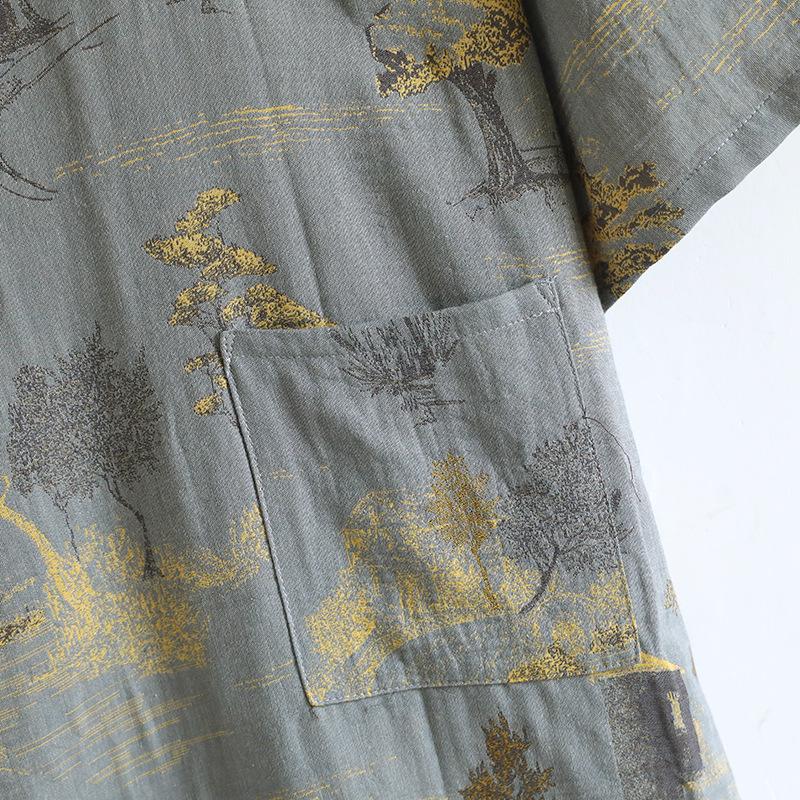 Men's Pure Cotton Jacquard Kimono Robe - Loose Fit, Plus Size, Ideal for Spring to Autumn Sleepwear and Sauna.