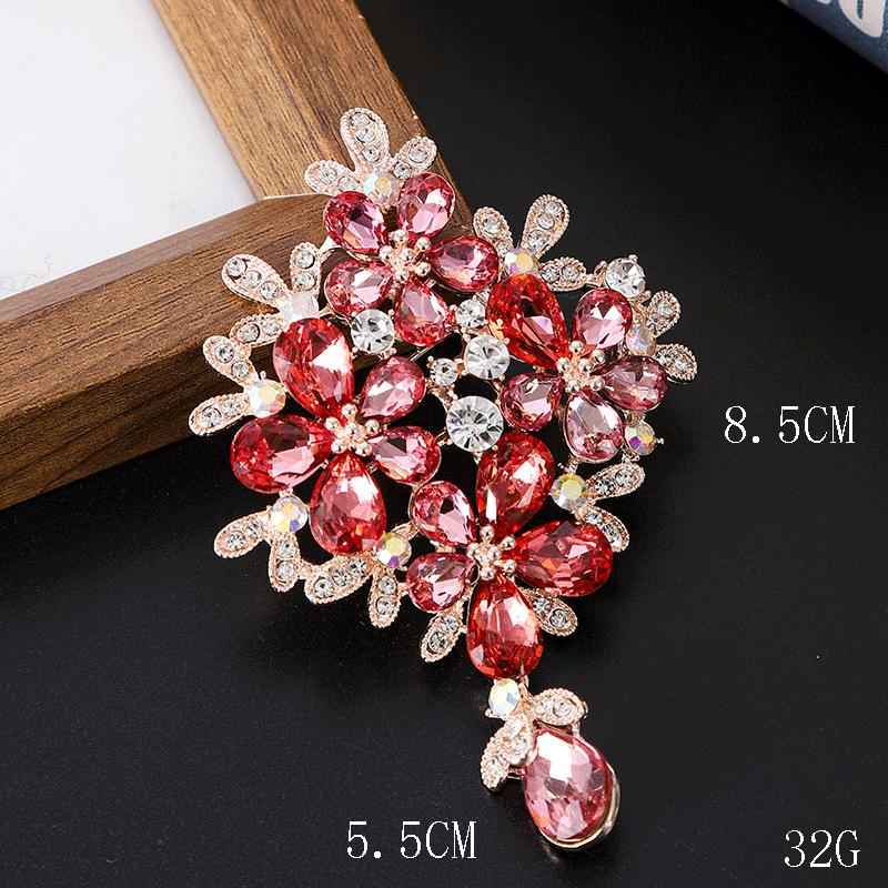 French Rhinestone Flower Brooch: Multi-color Water Drop Pendant Pin for Suit Coats