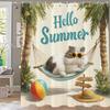 1pc Fun Cats and Dogs on the beach in Summer Shower Curtain, Bathroom Decorative Shower Curtain, Home Curtain with Hooks
