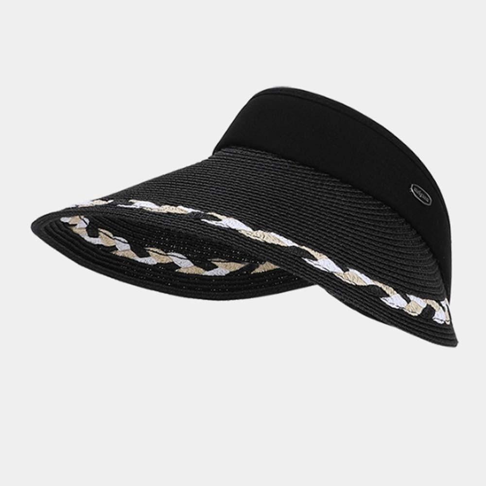 Portable Wide Brim Woven Cap Solid Color Sunscreen Empty Top Hat Travel Straw Visor Cap  Summer