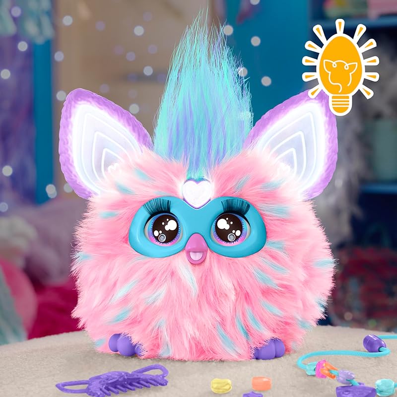 Hasbro Furby Zuckerwatte Rosa und Blau Sprachaktiviertes Interaktives Spielzeug für Jungen und Mädchen ab 6 Jahren mit 15 Mode-Accessoires, Animatronisch, Motorisiert