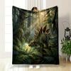 A Stegosaurus In a Lush Forest Examines a Glowing Egg Among Ferns. for All Seasons Blanket Lunch Break Throw Gift