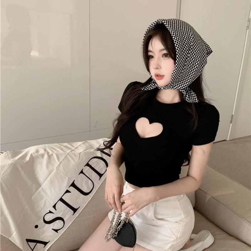 Spice Girl Love Hollow Sexy Slim Short Sleeve T-Shirt Women's Pure Desire Short Fried Street Skinny Chic Unique Top