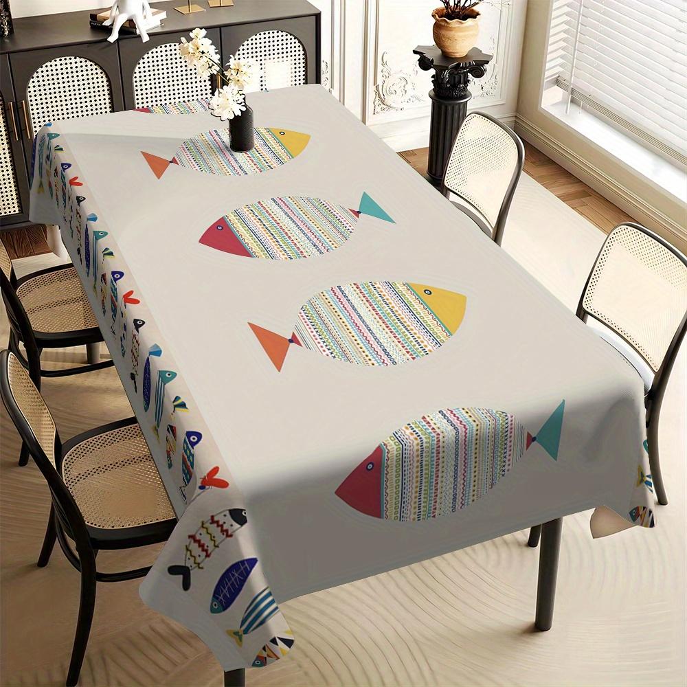 Colorful Fish Pattern Decorative Print Rectangular Tablecloth Suitable for Dining Coffee Table Use Party Decoration Tablecloth