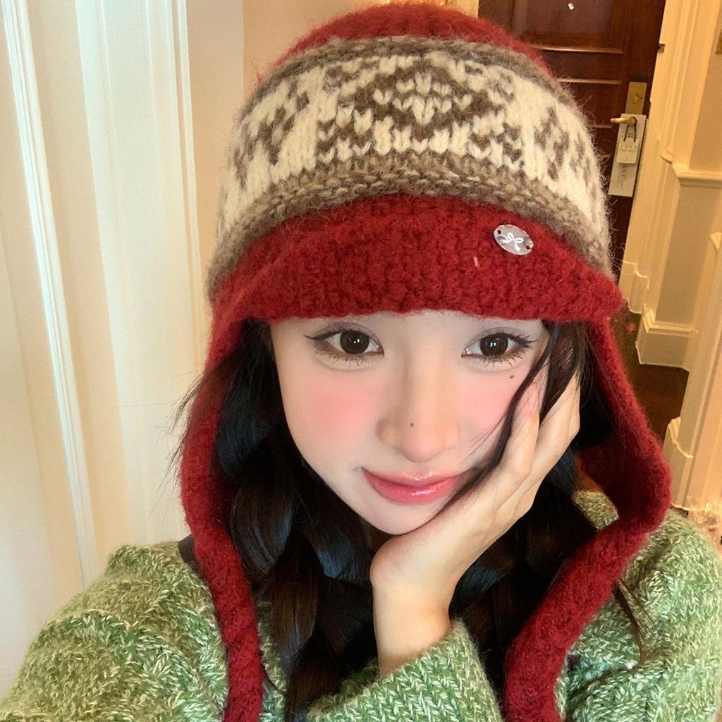 Retro Woven Woolen Hat Autumn and Winter Warm Ear Protection Lei Feng Hat Showing Face Small Baotou Hat for Women