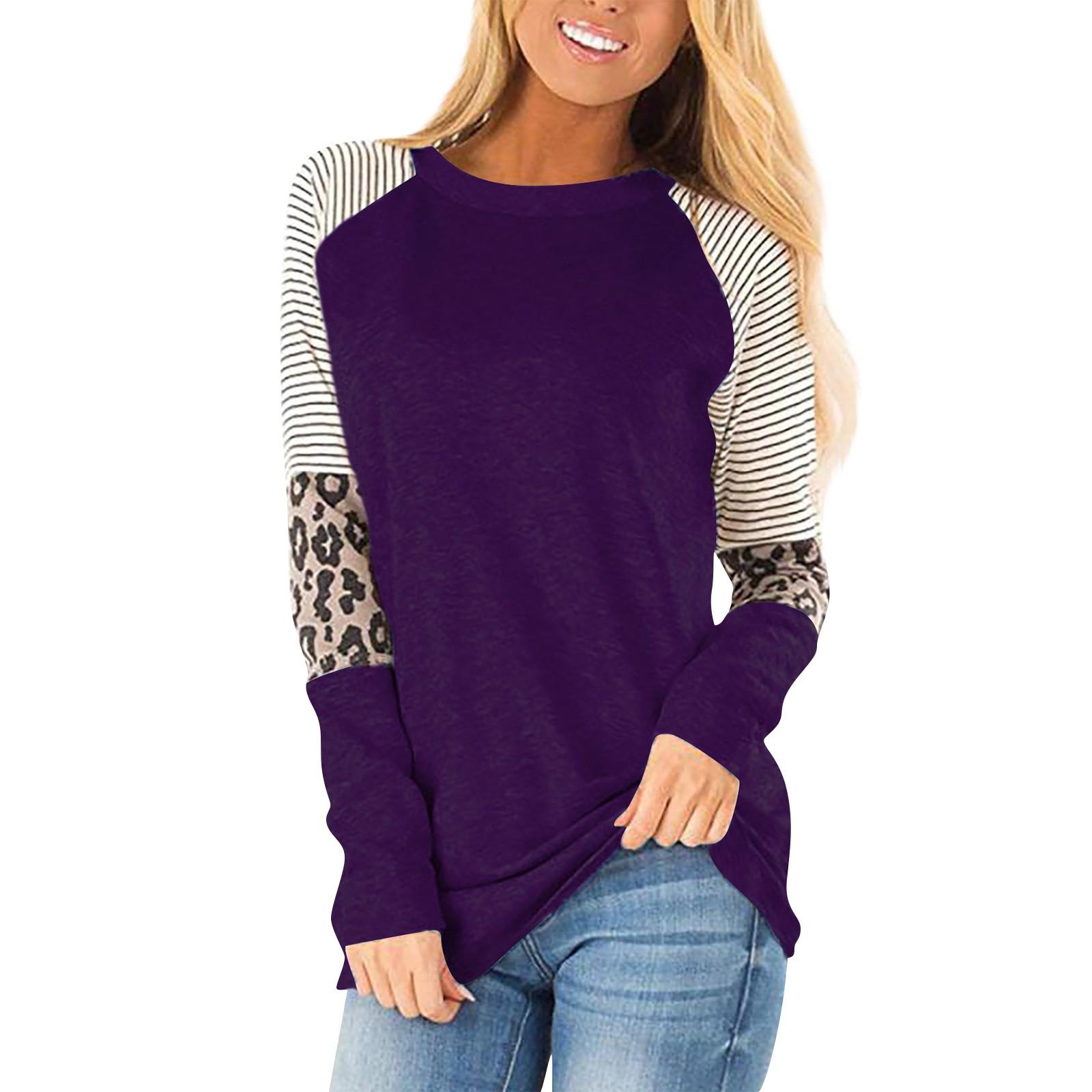 

Women s And Winter Fashion Leopard Print Striped Round Neck Long Sleeve Top XXL