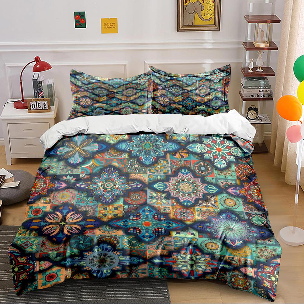 Colorful Mandala Pattern Bedding Set Bedding Set (1 Duvet Cover, 2 Pillowcases, Duvet Not Included)