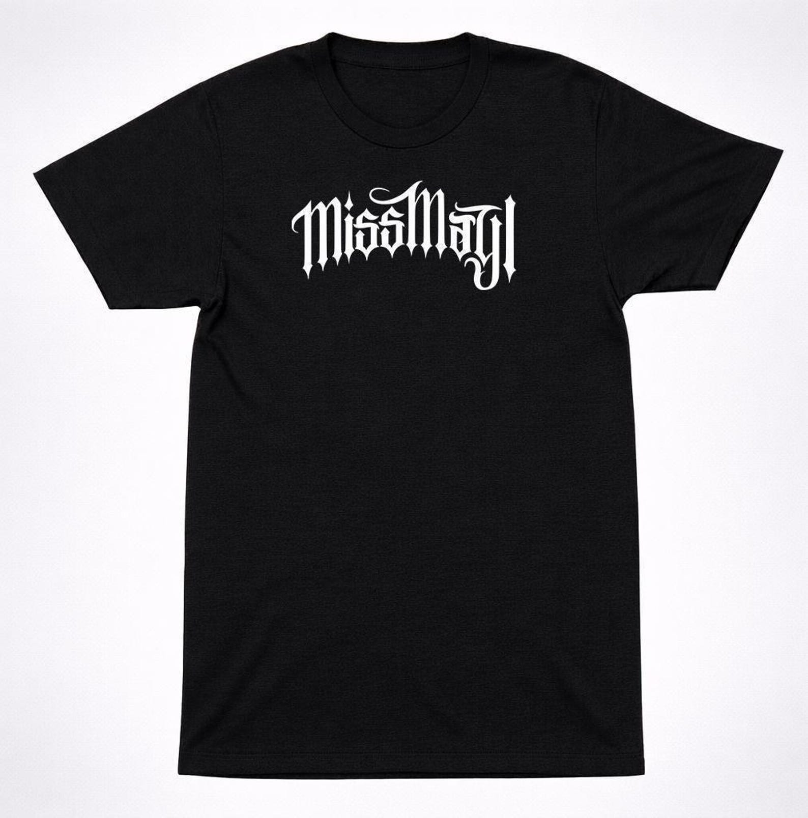 Miss May I Logo T Shirt: White Gothic Print, Metalcore Hardcore Band Tee | Black Cotton, Concert Ready Apparel S