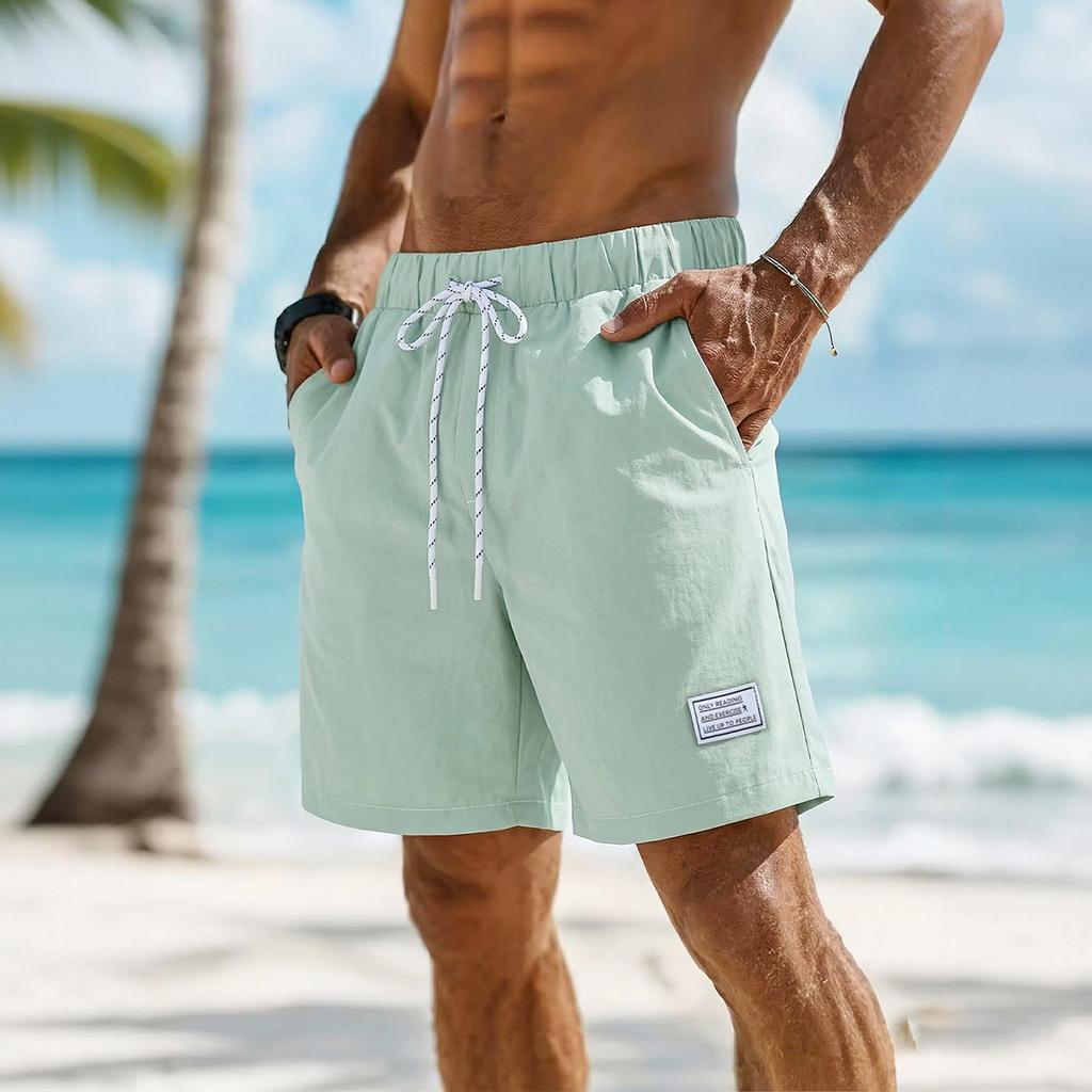 Men's Summer Drawstring Shorts Men's Casual Beach Straight Leg Shorts