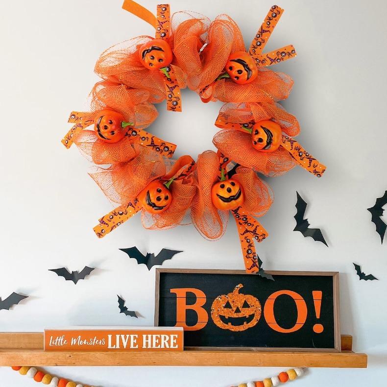 Halloween Wreath Pendant, Front Door Pendant Halloween Pumpkin Wreath Door Hanging