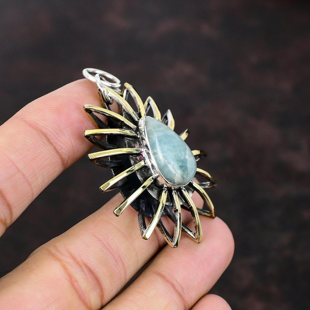 Aquamarine Pendant Beautiful Jewelry 925 Sterling Silver Pendant Unique Gemstone Handmade Jewelry 18K Gold Plated Cage Jewelry Gift For Girl