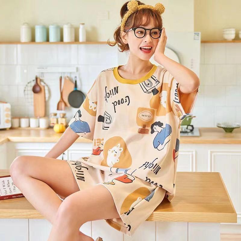 GMXIA Cute Panda Pajamas for Women In Summer, Short Sleeves and Shorts, Large-sized and Thin Summer Casual Home Wear Set