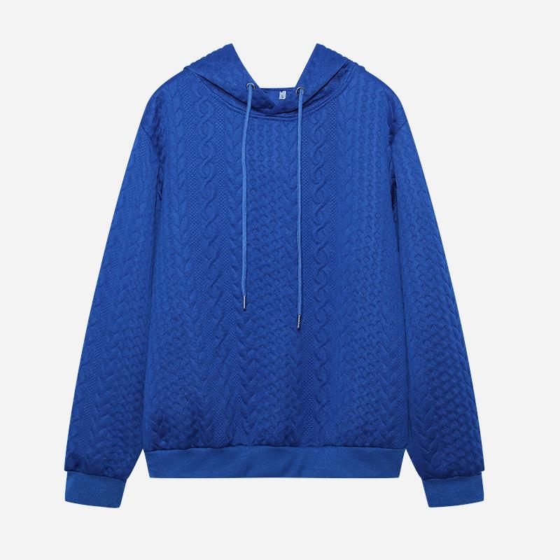 2023 Autumn European & American Plus Size Women's Jacquard Hooded Tie-Up Long Sleeve Loose Sweatshirt