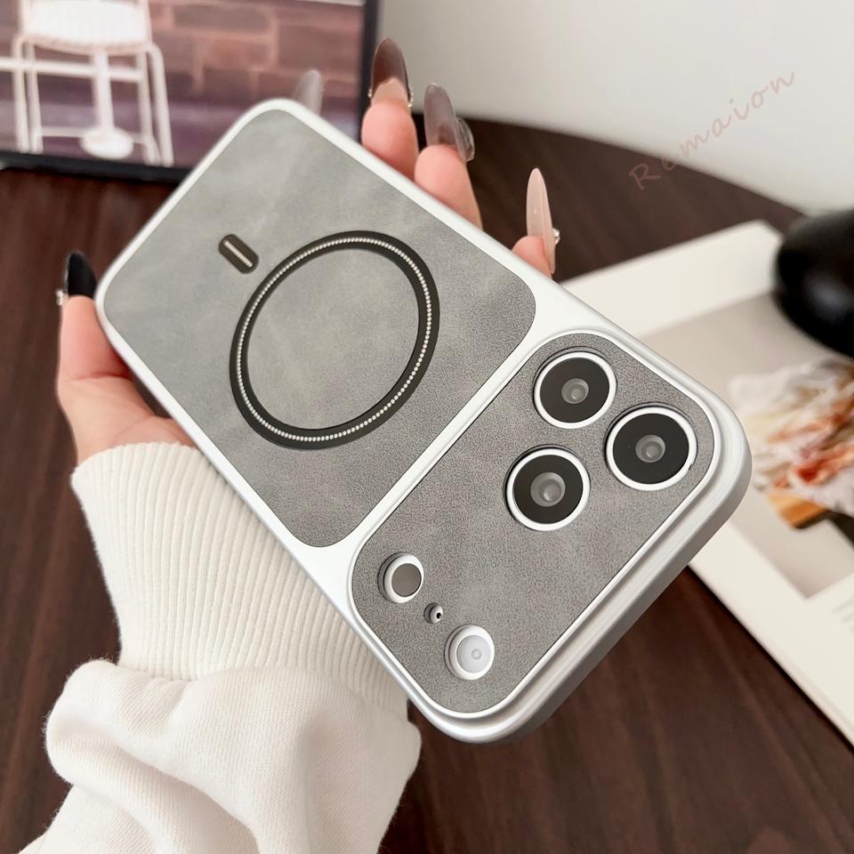 Magnetic Leather Phone Case For For Iphone 17 13 14 1 16 Pro Max Air 17Pro Big Windows Wireless Charging Protector Cover