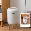Round High-Foot Trash Can with Wood Grain Lid - Large Capacity for Kitchen & Bathroom
