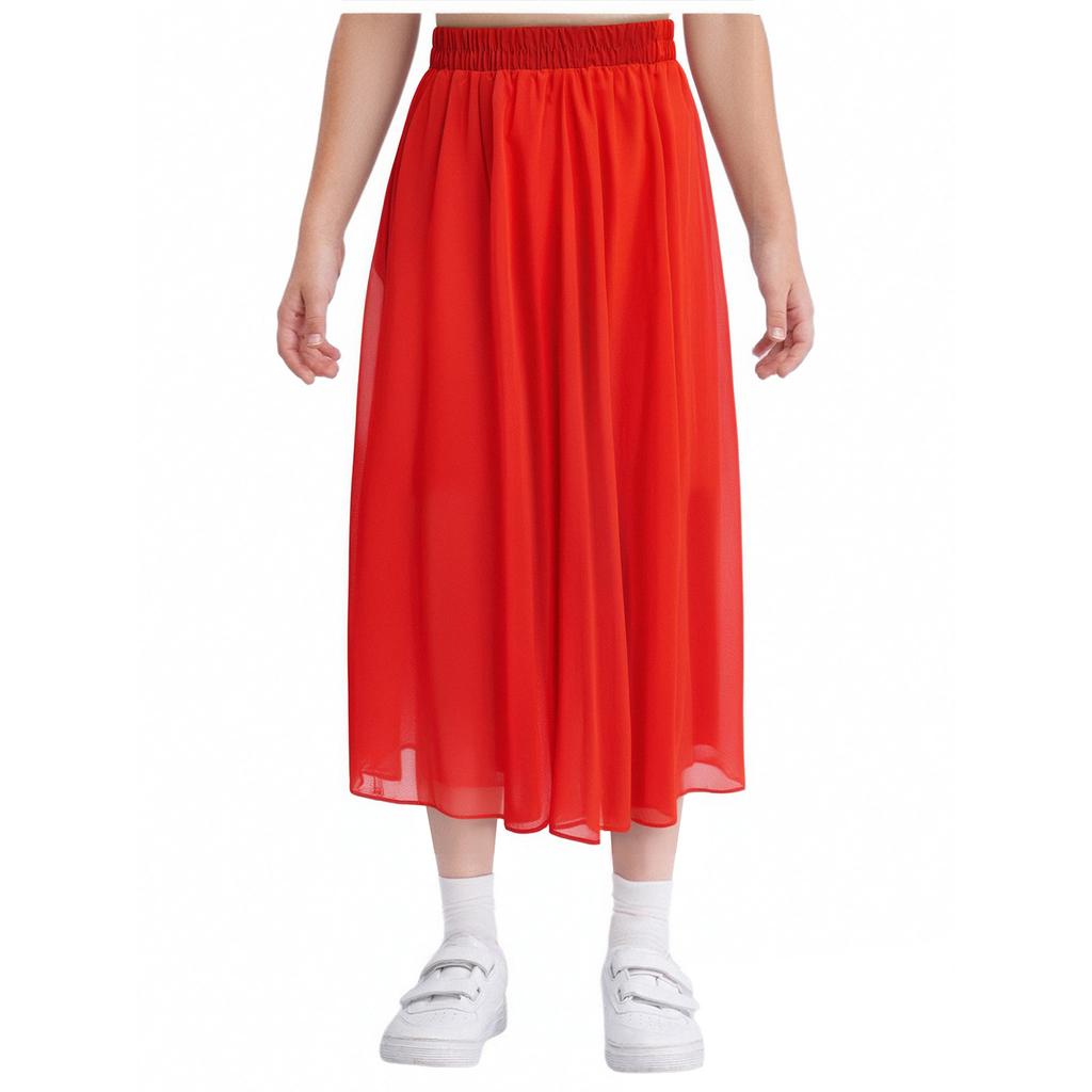 Girls 360 Degree Double Layer Dance Skirt High Waist Elastic Waistband Practice Skirt Stage Performance Skirt