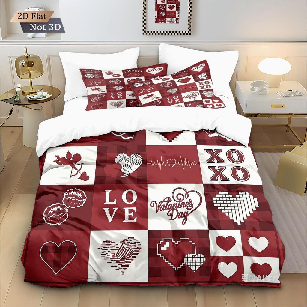 Temu Brushed Red Heart Bedding Set - Duvet Cover & Pillowcase