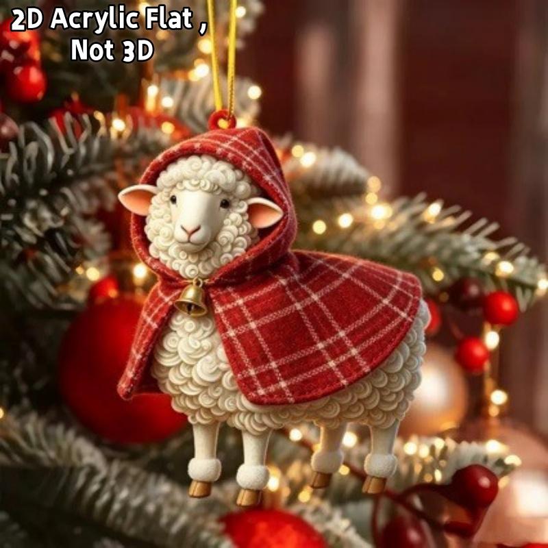 2D Flat Christmas Goat Hanging Ornament Christmas Tree Car Rearview Mirror Animal Hanging Decoration Simulation Acrylic Keychain