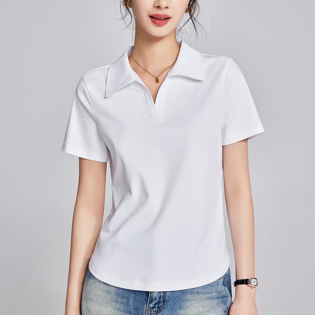 Short-sleeved Women's Summer New Front Shoulder Mercerized Half-sleeved Top Polo Shirt Lapel T-shirt Shirt