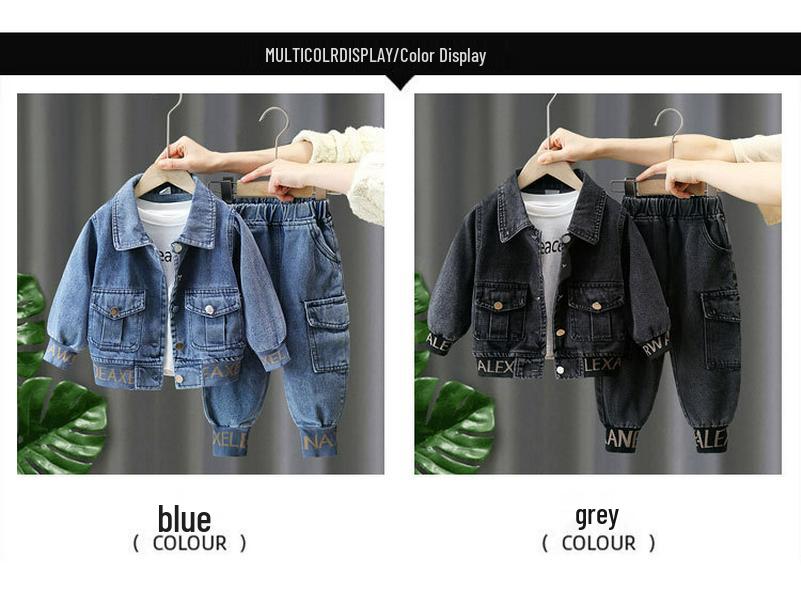 Children's Denim Spring & Autumn Outfit: Fashionable Korean Style Two-Piece Set for Boys & Girls