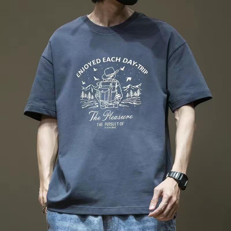 Short Sleeved Men's T-shirt Trendy Brand Heavyweight Pure Cotton 2025 Summer New Men's Clothing Korean Version Men's Loose Casual Top T