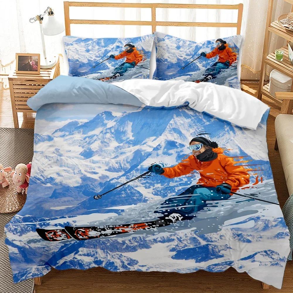 Lyžování Povlečení Sada Přikrývka na Peřinu Sněžná Hora Extrémní Sporty Hra Polyesterový Povlak na Peřinu Snowboard Dvojlůžko Queen King Size