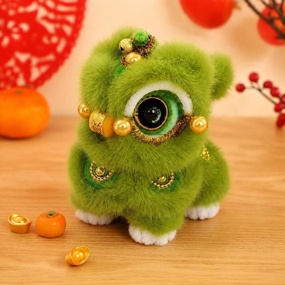 Handmade Lion Dance Plush Toy Cute Chinese New Year Decoration Lion Dance Ornament Car Decoration