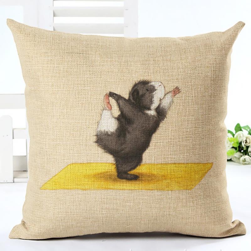 Hamster Yoga Cushion Cover Cotton Linen Pillow Case Animal Hamster Painting Decorative Pillowcase Home Accessories Cushion Cover