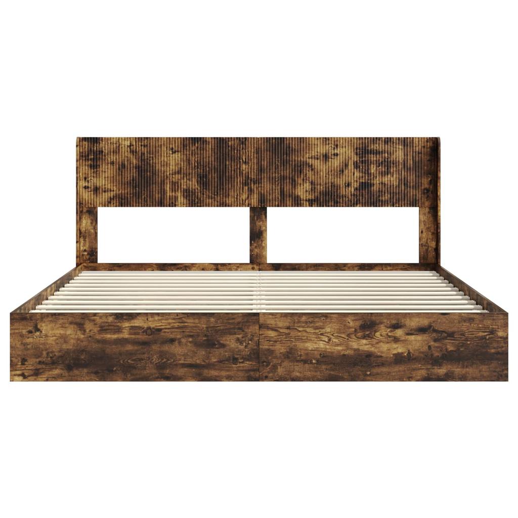 Bed Frame with Storage Space and Headboard Smoked Oak