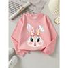 Kids Unisex Crewneck Sweatshirt, Cute White Bunny Head With Color Polka Dot Bow Cartoon Print Soft Fleece Pullover For Kids Over 4 Years Old