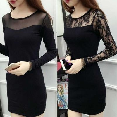 Spring and Autumn Long Dress Sexy Slim Club Party Summer Mini Dress Lace Shoulder