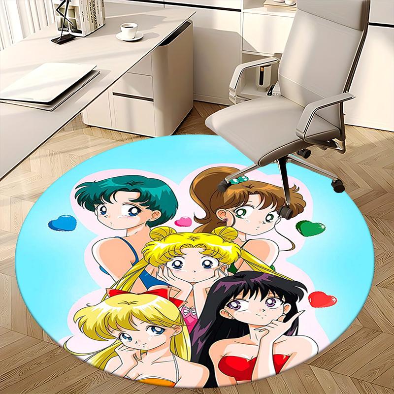 1pc Anime Sailor Moon Round Carpet  Office Chair Mat, NonSlip Rug for Home Decor, Seasonal Gift, Suitable for Office, Living Room
