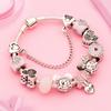Potdemiel Pink Enamel Crystal Minnie Charm Bracelets Silver Color Heart Cartoon Bead Jewelry for Women Girl Gift