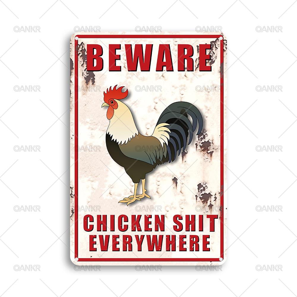 

Vintage Rooster Metal Tin Sign Ideal Gift x Inch Chic Beware Chicken Shit Everywhere Art Poster Metal Signs for Farm Garden 20x30cm（7.8x11.8inch）