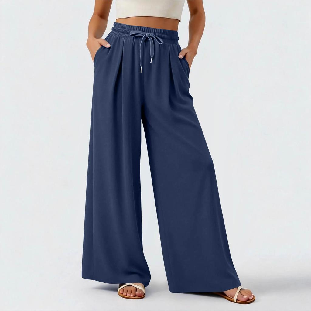 Women's Lightweight Wide-leg Casual  Color Flowing Trousers