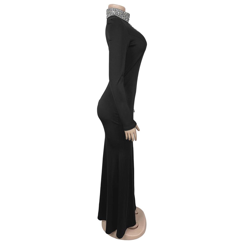C7268 Women's Off-the-Shoulder Rhinestone Split-Front Dress - New Fashion Europe America