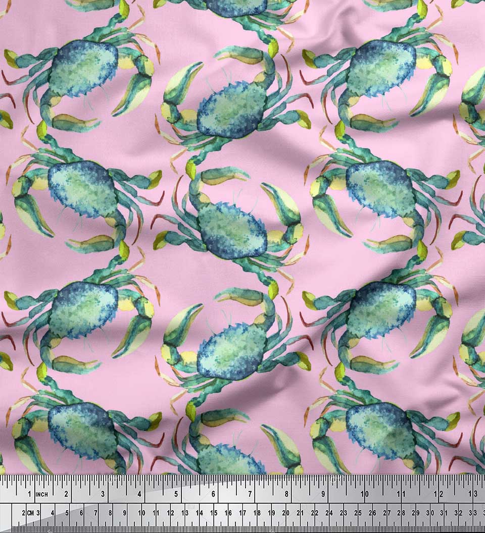 

Тканина Soimoi Blue Japan Crepe Satin Crabs Ocean Print Тканина на метри 42 дюйми 42 Inch Wide - Poly Crepe рожевий