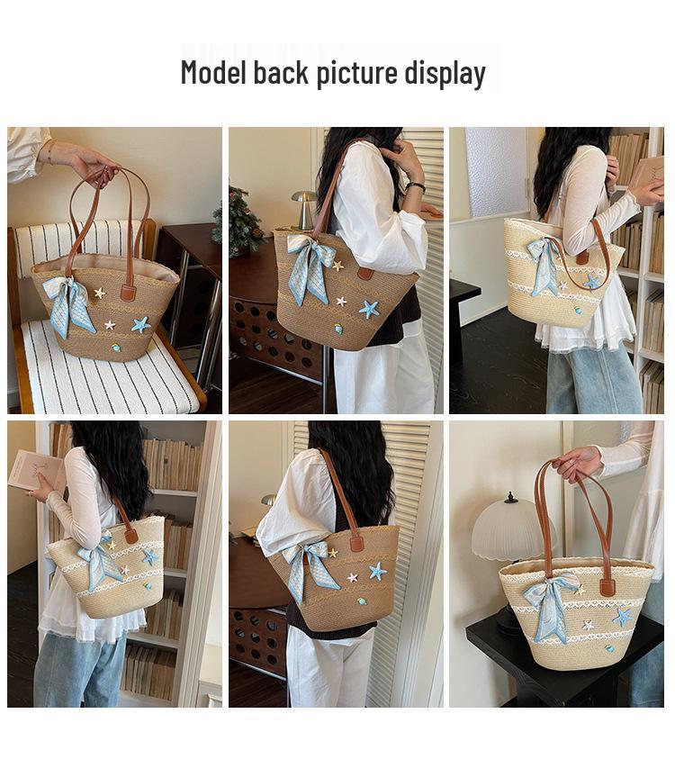 Straw Woven Cabbage Basket Beach Tote - Women's Fashionable Handbag for Seaside Vacations