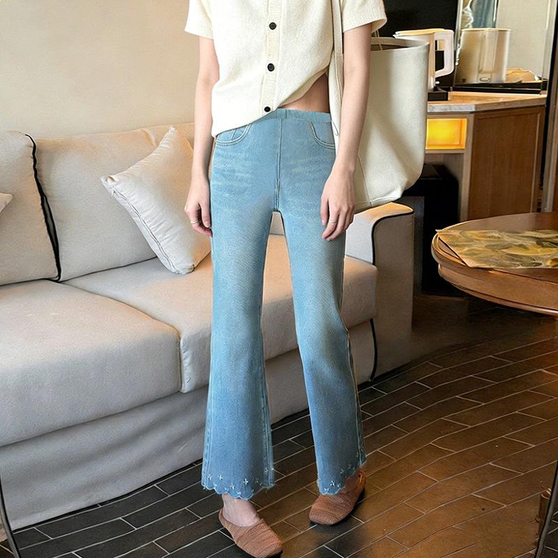 2026 Summer Maternity Slimming Micro Flare Jeans - Thin, Loose, Nine-Tenth Length, Casual Wide Leg Style M