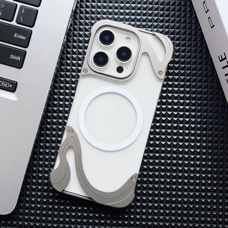 

Алюминиевый сплав безрамочный для Magsafe прозрачный чехол для телефона iPhone 16 Pro 15 Pro Max магнитный ударопрочный жесткий ПК прозрачная задняя крышка iPhone 15 Pro Max серый