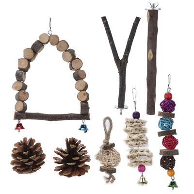 Jouet à mâcher pour perroquet Sûr Durable Pratique Bois Naturel Jouets Échelle Suspendue pour Perroquet Ensemble de 8 Pièces