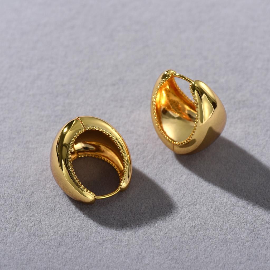 Hong Kong Style Metal Smooth Water Droplet Ring Earrings Ear Buckles Advanced Retro Cold Wind Temperament Fashion Versatile Earrings Women