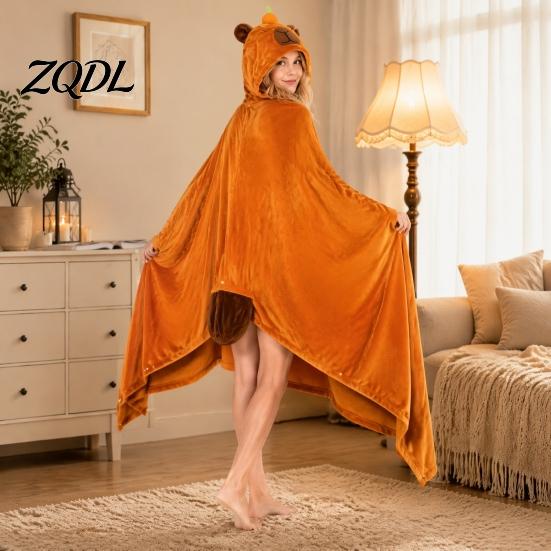 Übergroßer Deckenhoodie Tier-Wearable für Damen, Flanell-Sweatshirt Leichter Samt-Bademantel-Decke, Knopfleiste Cosplay-Umhang Nachtwäsche Winter