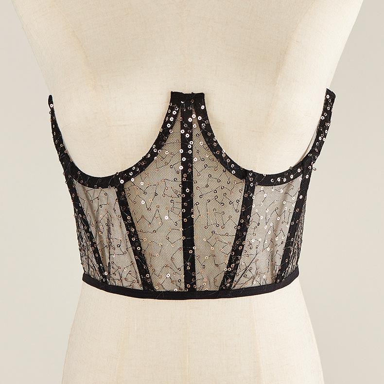 Gilet esterno da pendolare con spalline Corsetto a vita con perline Corsetto Petto Anello d'acciaio Stecca Fascia dimagrante per la vita