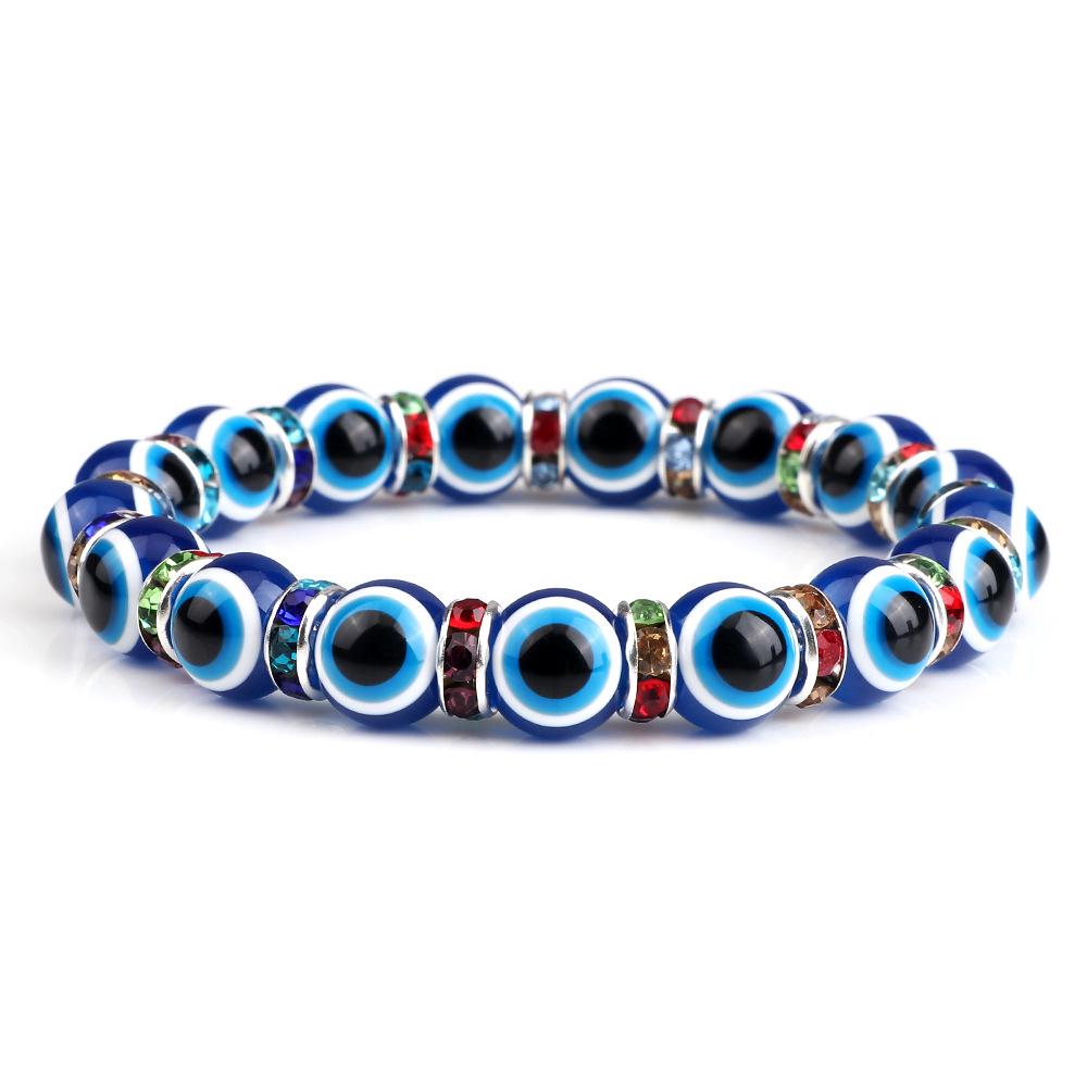 Devil's Eye Beaded Yoga Bracelet with Rhinestone Accents