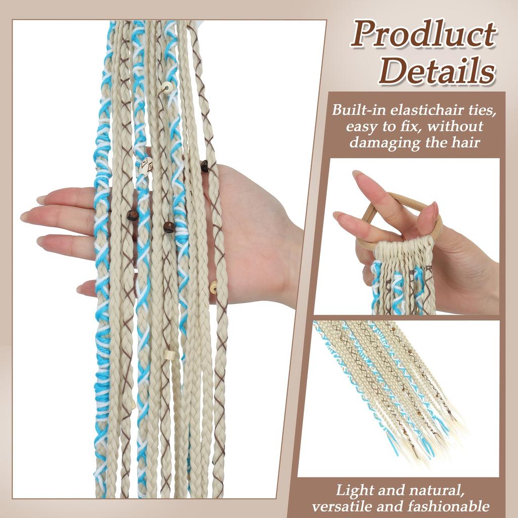Bohemian Viking Braided Ponytail Hairpiece with Dreadlock & Beads - 24”