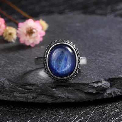 S Silver Natural Kyanite Ring Simple Style Fine  Anniversary Engagement Party Gift for Women Labradorite Ring