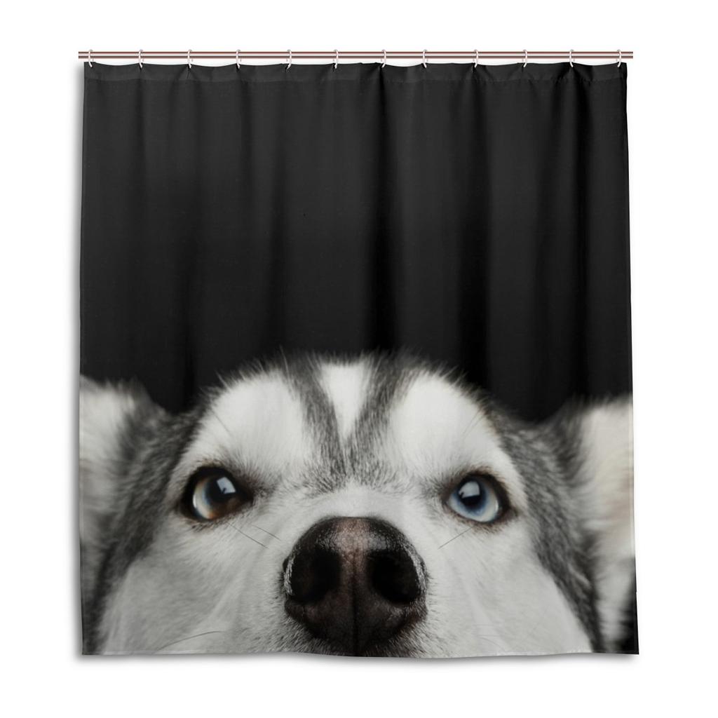 Süßer Sibirischer Husky Duschvorhang Weihnachtlicher Duschvorhang Set Husky Hund Welpe Badezimmervorhang Haustier Hunde Weihnachten Heimdekoration